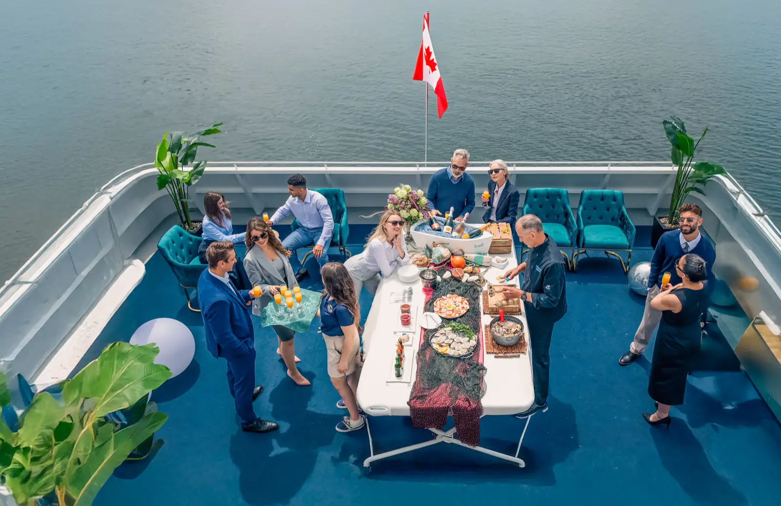 Open-air event setup on the upper deck