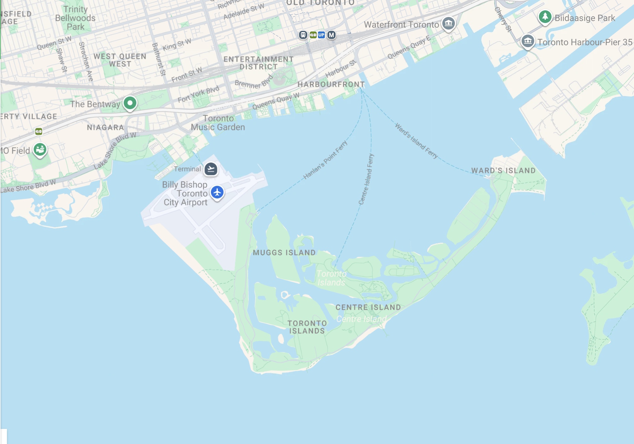 Map of Toronto Harbour and the Toronto Islands