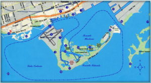 Map of Toronto Harbour showing points of interest and route we normally cruise around the Toronto Islands. .