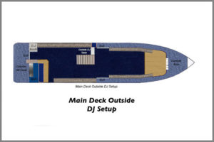 Main deck with outside DJ setup for our cruise boats.