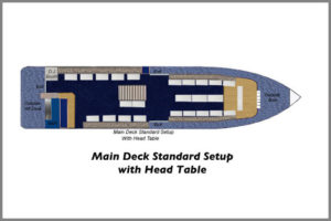 Main deck standard setup with head table of our cruise boats.