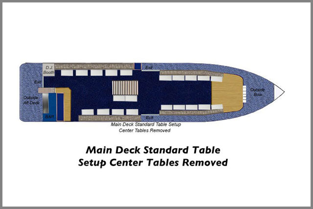 Floor plans for our Main Deck Standard Table Setup Center Tables removed on our two cruise boats.