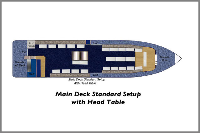 Floor plans for main deck standard setup with head table of our cruise boats.