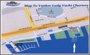 Toronto harbour map showing the dock location of our cruise boat Yankee Lady III.