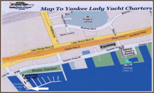Map of Toronto harbour showing the dock for our cruise boat Yankee lady IV.