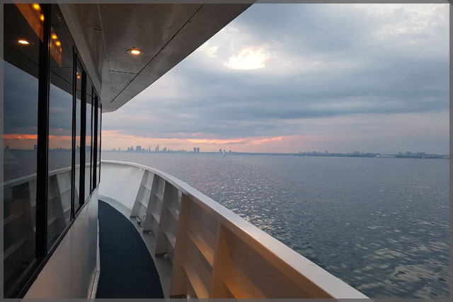 View of the Toronto harbour from the side deck of our Toronto cruise boat.