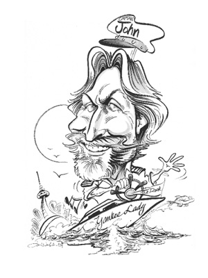 Caricature of owner John Greeley in black pen.