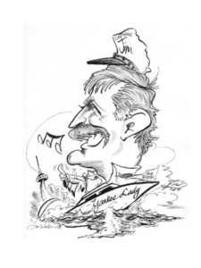 Caricature of owner Jim Greeley in black pen.