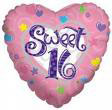 Pink heart with Sweet 16 text on it.