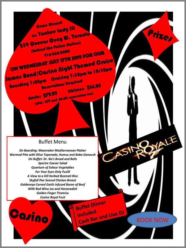 Flyer for our James Bond casino theme cruise.