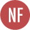 Round nut free icon with red circle and white letters NF.