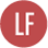 Round lactose free icon with red circle and white letters LF.