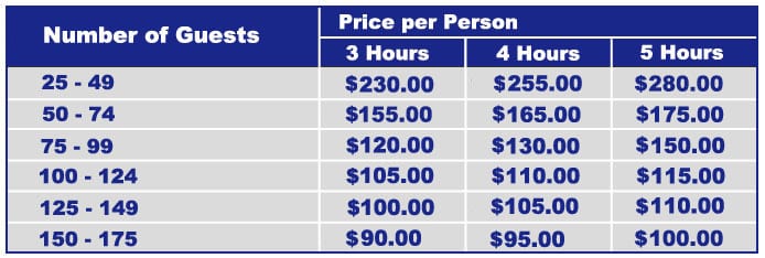 Pricing grid for prom and grad cruise for 2023.
